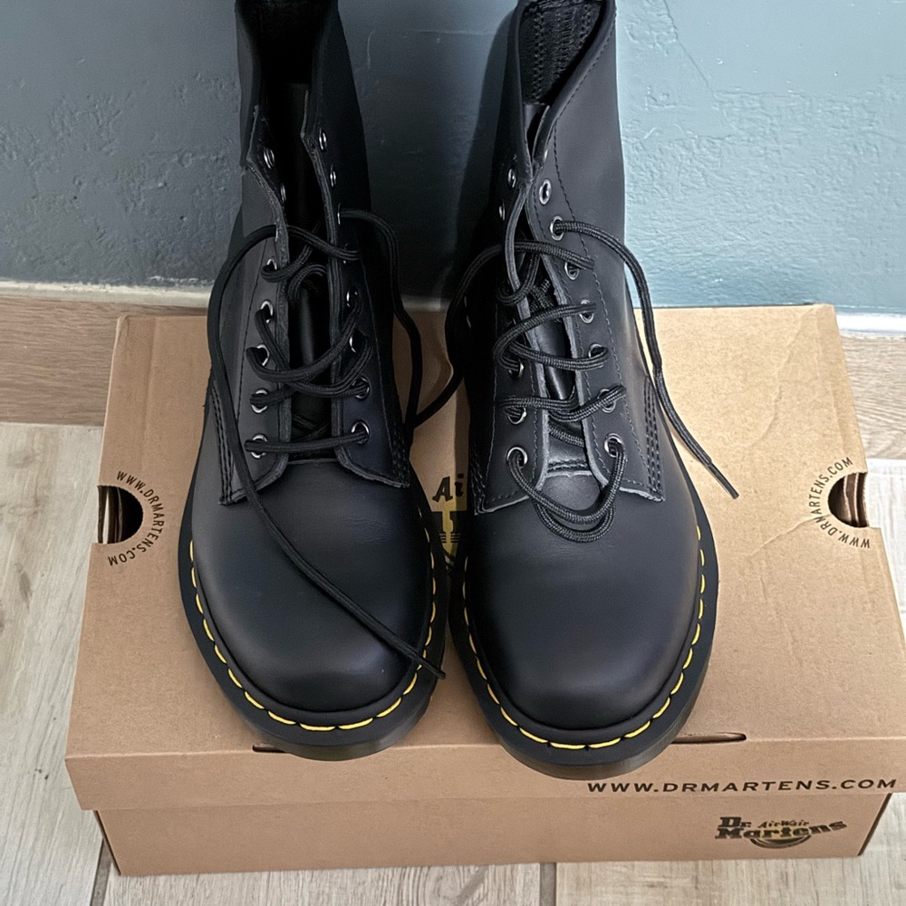 Dr. Martens Black Boots with Yellow Stitching
